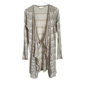 a'reve Tan Lace Cardigan Duster Long Sleeve Open Small Vintage Inspired Boho